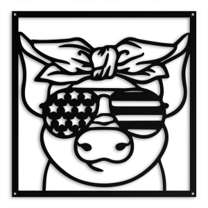 American Piggy [XL] 58x58cm - Metalowa Dekoracja Ścienna do Pokoju Nastolatka