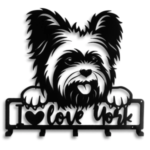 Wieszak do przedpokoju Pies York Love [M] - 38x37cm - Na Smycze i Kurtki - Metalowy - Ścienny