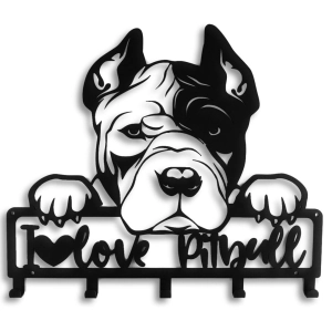 Wieszak do przedpokoju Pies Pitbull Love[M] 39x35cm - Na Smycze i Ubrania - Metalowy - Ścienny