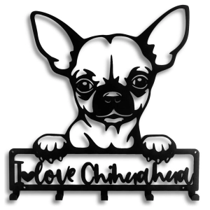 Wieszak do przedpokoju Pies Chihuahua Love [M] 38x41cm- Na Smycze i Ubrania - Metalowy - Ścienny