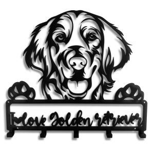 Wieszak do przedpokoju Pies Golden Retriever Love [M] 39x36cm - Na Smycze i Ubrania - Metalowy - Ścienny