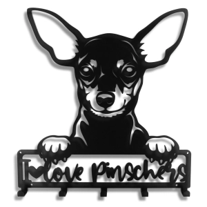 Wieszak do przedpokoju Pies Pinczer Love [M] 38x43cm - Na Smycze i Kurtki - Metalowy - Ścienny