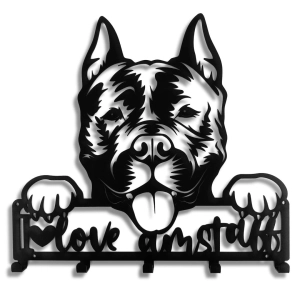 Wieszak do przedpokoju Pies Amstaff Love [M] 39x39cm - Na Smycze i Ubrania - Metalowy - Ścienny