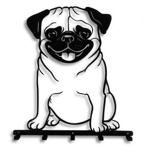 Wieszak do przedpokoju Pies Mops [L] 39x46cm - Na Smycze i Ubrania - Metalowy - Ścienny