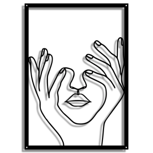 Dekor Face In Hands [XL] 54x76cm - Line Art - Metalowa dekoracja - Ozdoba ścienna