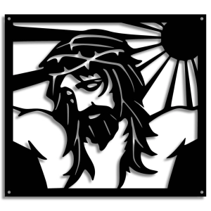 Jezus w Promieniach [L] 50x45cm - Metalowa dekoracja - Ozdoba ścienna