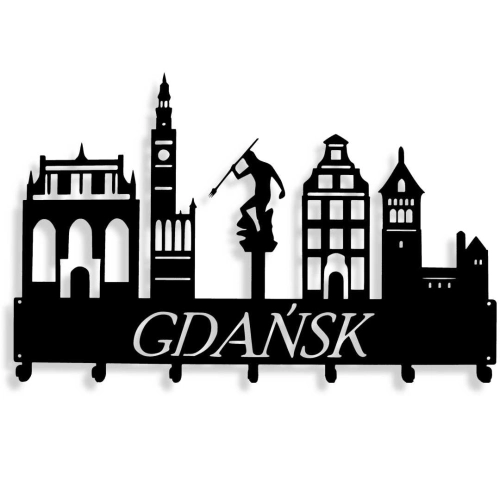 Wieszak do przedpokoju MIASTO GDAŃSK [XL] 60x37,7 CM - Metalowy Wieszak Na Ubrania, Kurtki I Płaszcze
