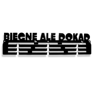 Wieszak na medale BIEGNĘ ALE DOKĄD [M] 36x9cm - Metalowy ścienny wieszak na medale dla biegacza