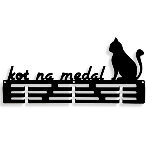 Wieszak na medale i rozety KOT NA MEDAL [M] 36x16,5 CM - Metalowy Ścienny Wieszak Na Medale