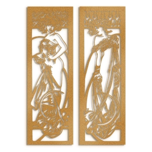 Dyptyk Alfons Mucha Dwie Dziewczyny [XXL] 66x100cm - Metalowa Dekoracja Ścienna