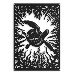 Żółw w Głębinach [XL] 57x82cm - Metalowa Dekoracja Ścienna