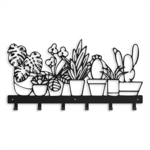 Wieszak na kurtki do przedpokoju Kwiaty na Parapecie [XL] - 60x34cm - Metalowa ozdoba ścienna