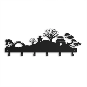 Wieszak na kurtki do przedpokoju Japoński Ogród  [XL] - 63x25cm - Metalowa ozdoba ścienna