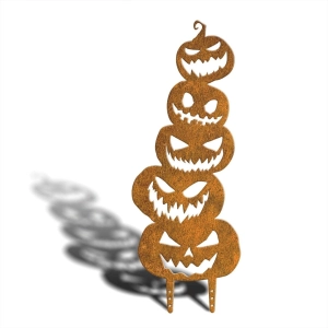 Ozdoba ogrodowa Stracho Dynie [XL] 29x78cm - rdzawa dekoracja do ogrodu na halloween