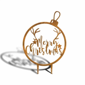 Ozdoba ogrodowa Rdzawa Bombka Merry Christmas [XL] 54x78cm - rdzą patynowana dekoracja świąteczna
