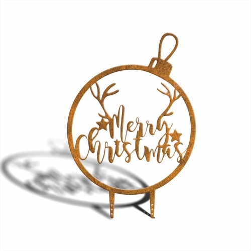 Dekoracja świąteczna do ogrodu rdzawa bombka merry christmas