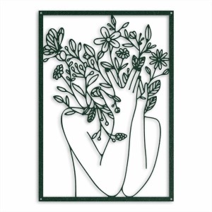 Twarz Skryta w Kwiatach [XL] 60x84cm - Metalowa Dekoracja Ścienna Line Art