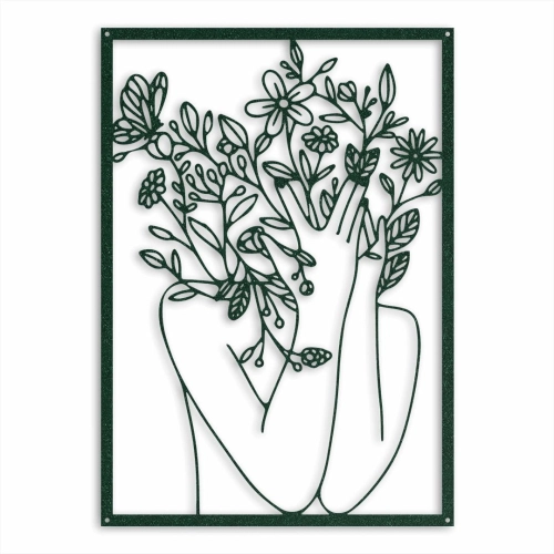 Ozdoba ścienna metalowa line art nagi instynkt  twarz skryta w kwiatach